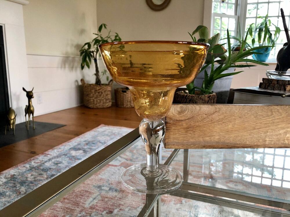Vintage Mexican Hand Blown Yellow Bubble Glass Margarita Glass Barware